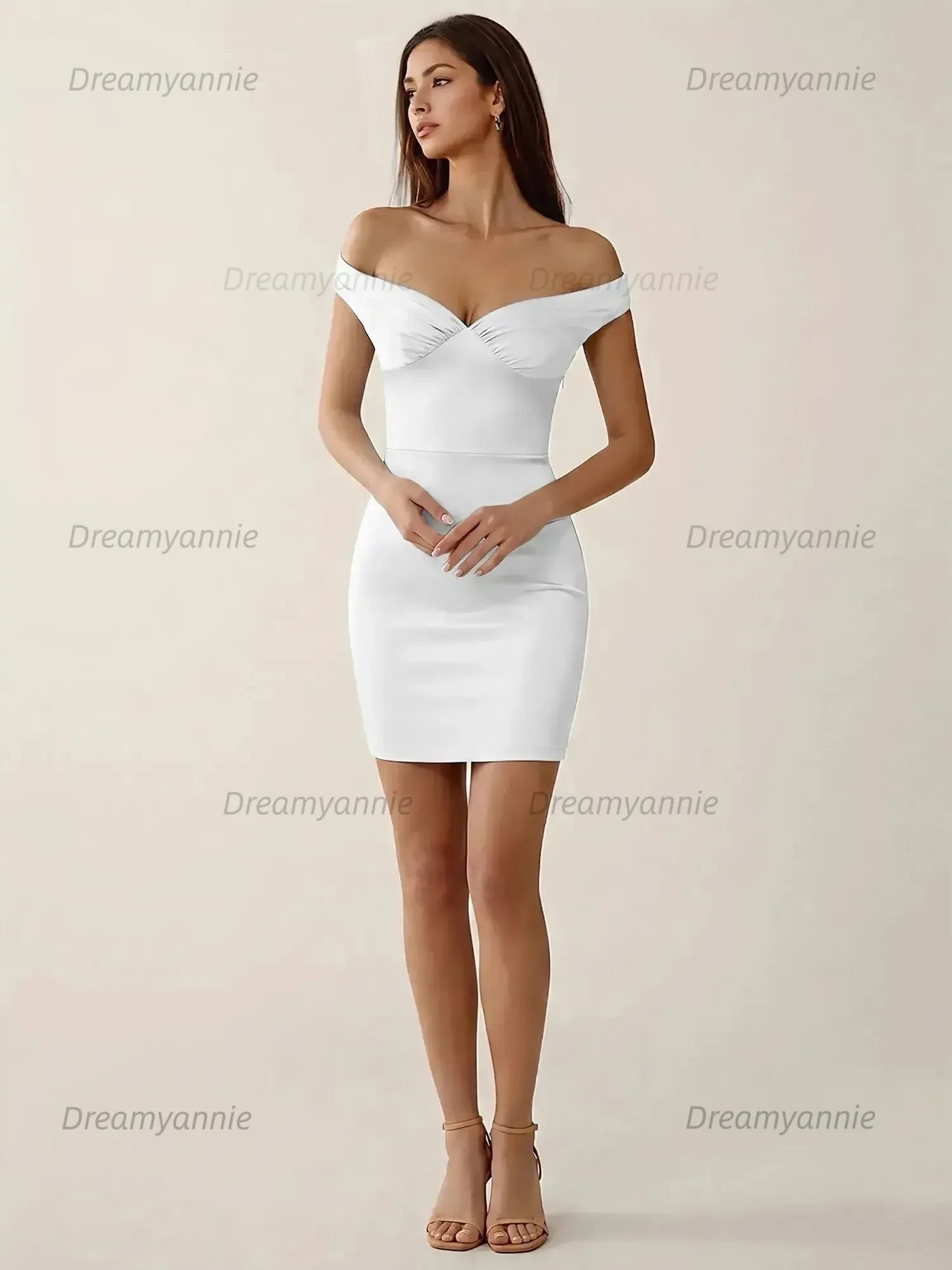 Off-The-Shoulder Ruched Satin Homecoming Dresses Mini Cocktail Dress