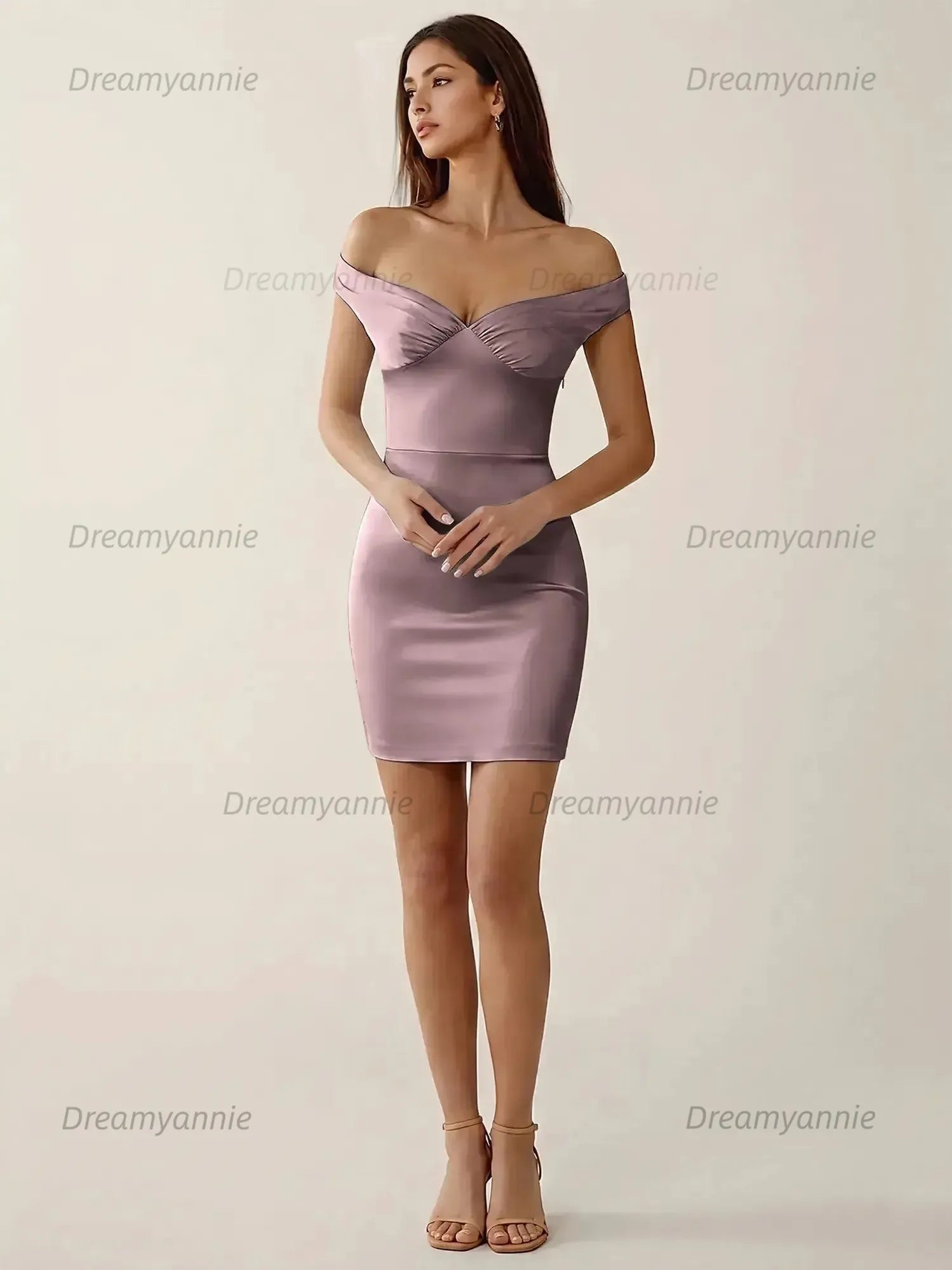 Off-The-Shoulder Ruched Satin Homecoming Dresses Mini Cocktail Dress