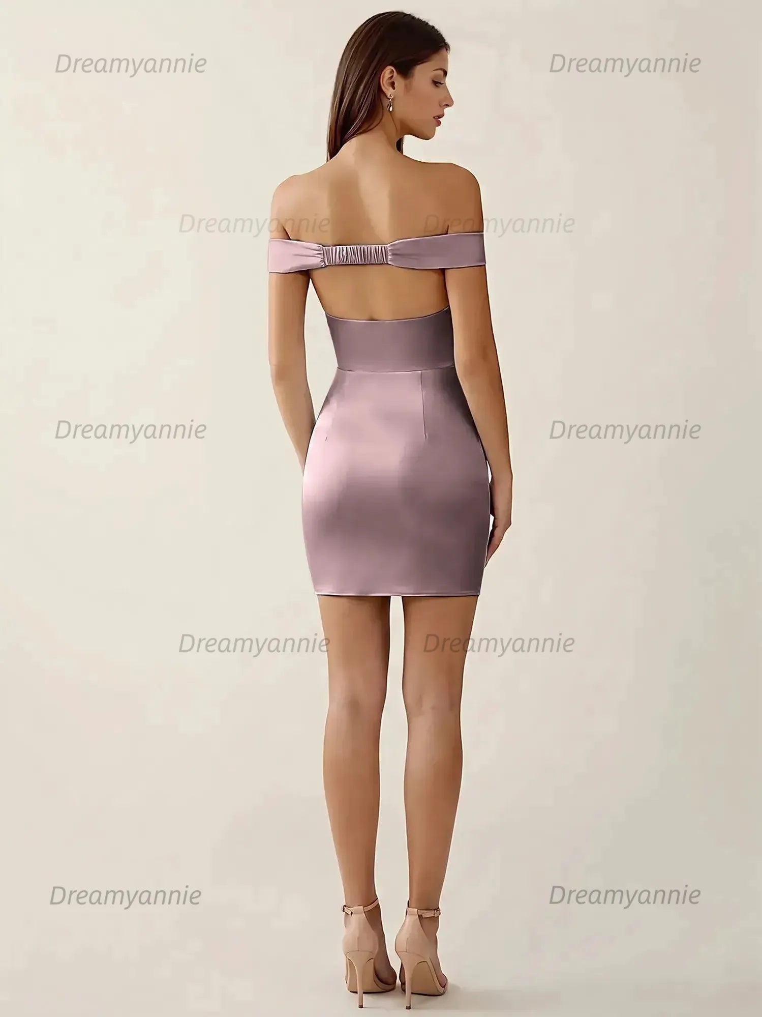 Off-The-Shoulder Ruched Satin Homecoming Dresses Mini Cocktail Dress