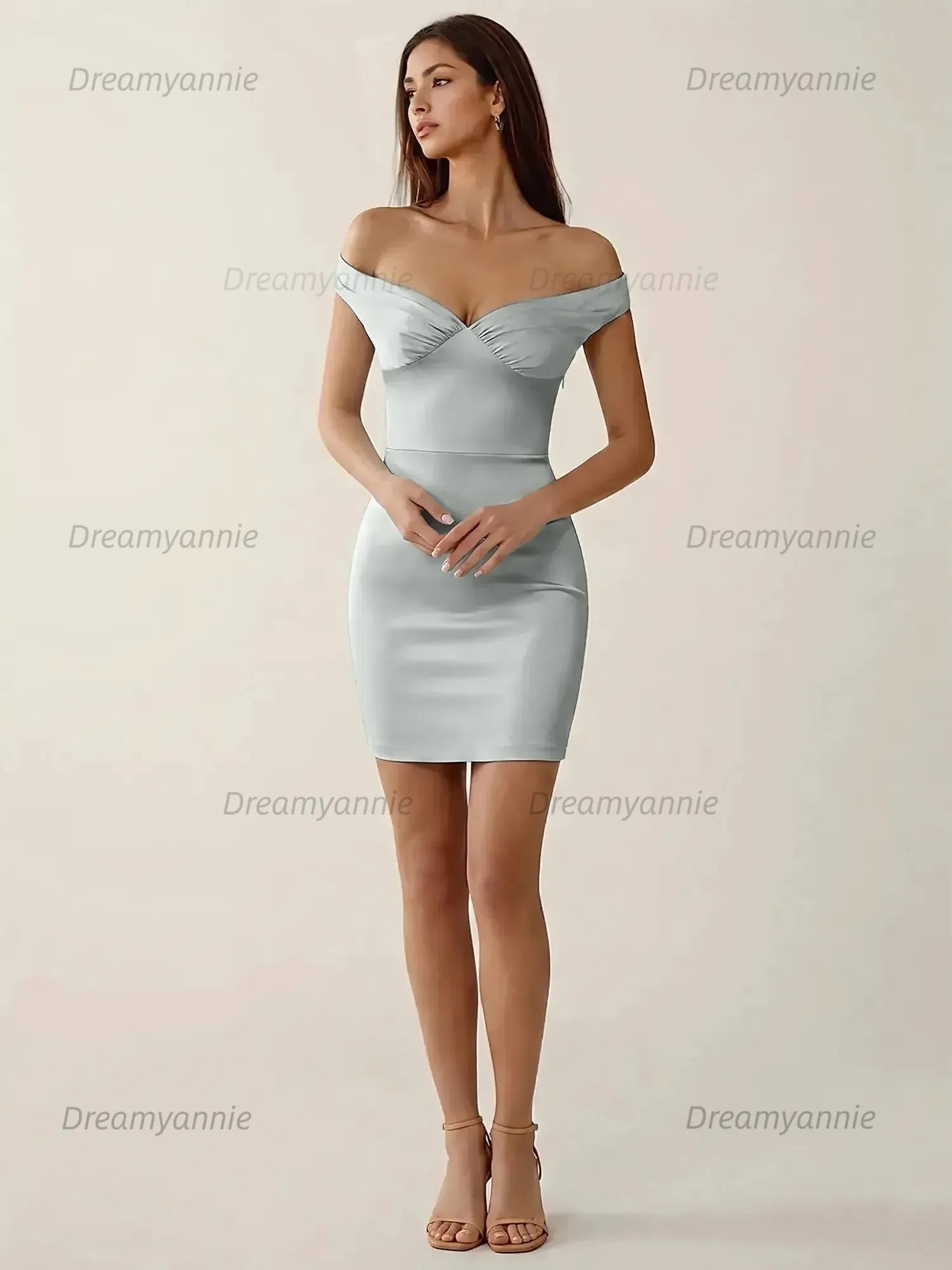 Off-The-Shoulder Ruched Satin Homecoming Dresses Mini Cocktail Dress