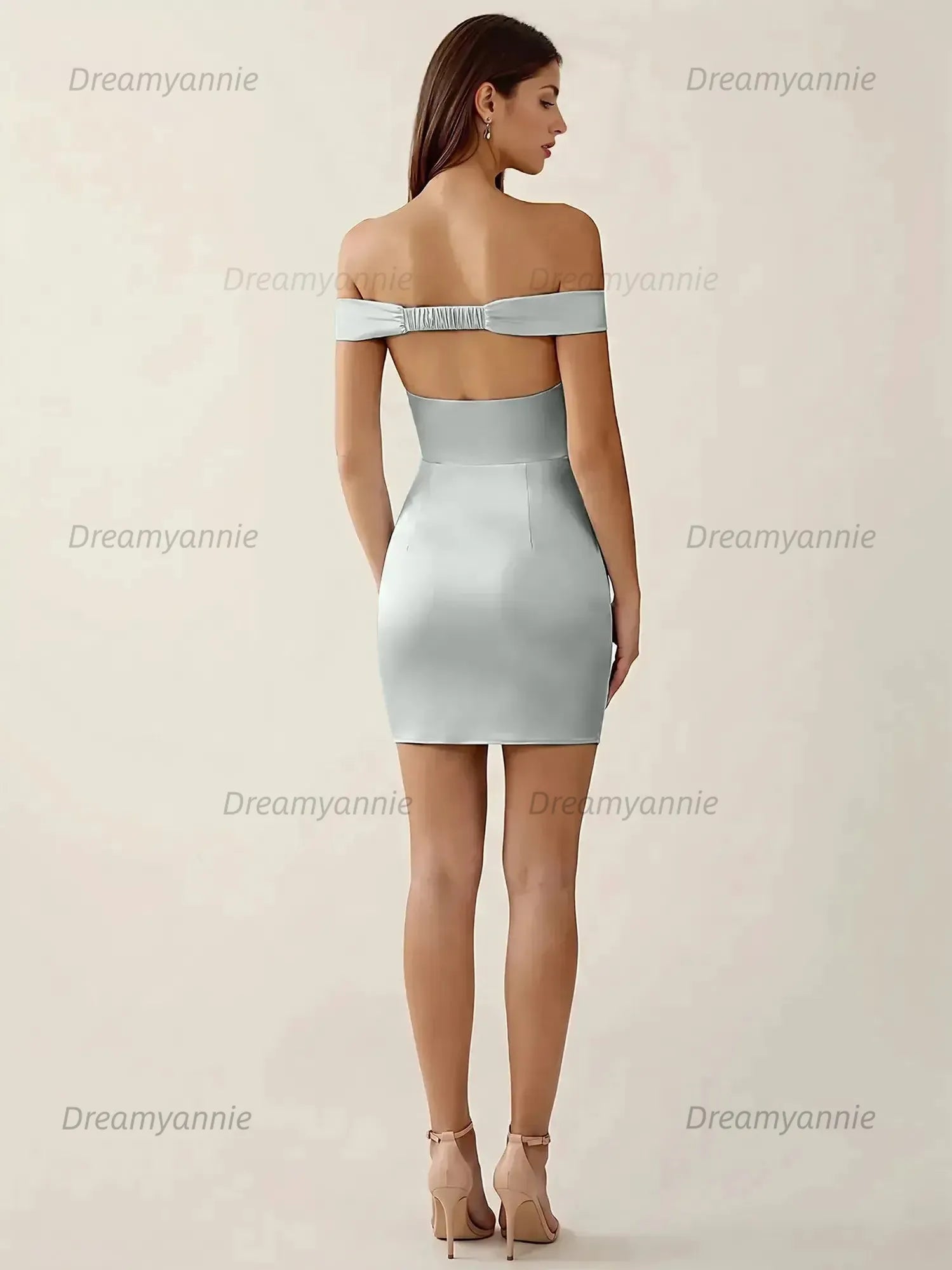 Off-The-Shoulder Ruched Satin Homecoming Dresses Mini Cocktail Dress