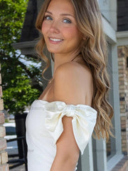 Off The Shoulder Short Homecoming Dress with Bow