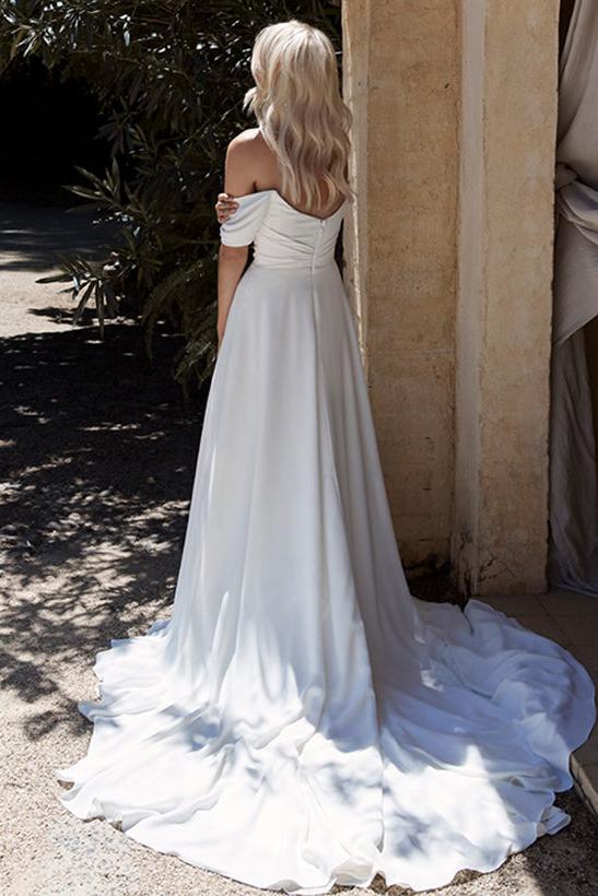Off The Shoulder Sleeveless Chiffon Wedding Dress