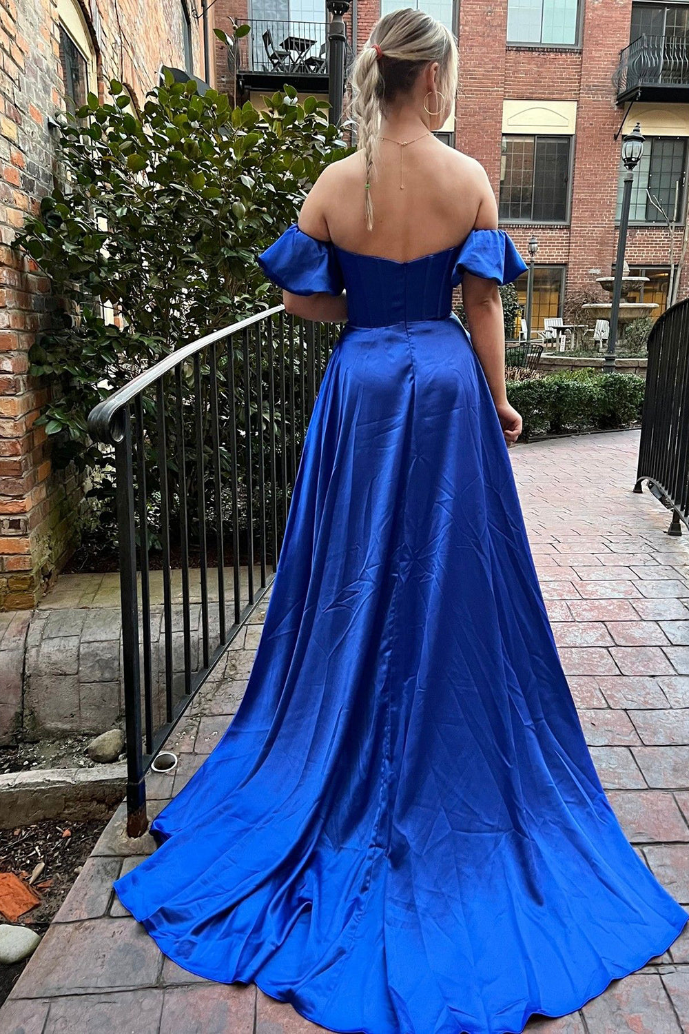 Off The Shoulder Sweetheart Royal Blue Prom Dress Long Evening Dress with Slit
