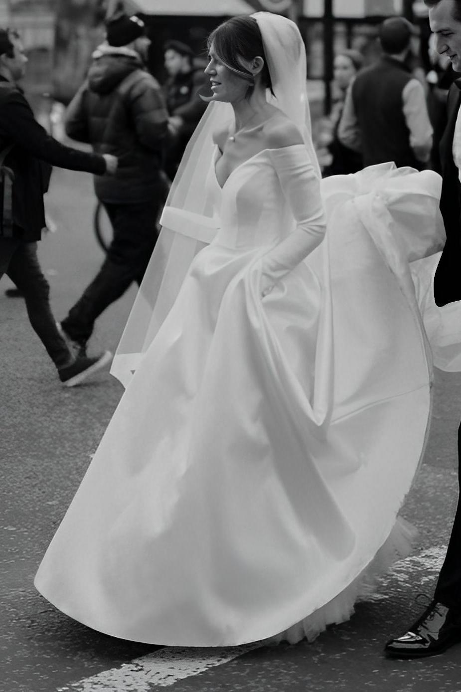Off The Shoulder Wedding Dress with Elegant Ball Gown Long Sleeves