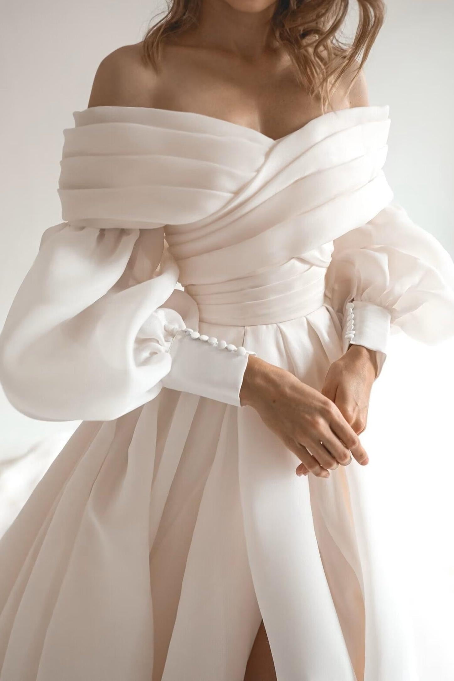 Off The Shoulder Wedding Dress with Romantic Long Sleeves