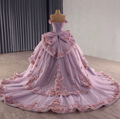 Off the Shoulder Ball Gown Quinceanera Dress 3D flowers Sweet 16 Dress