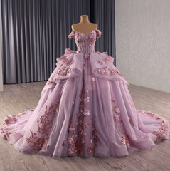 Off the Shoulder Ball Gown Quinceanera Dress 3D flowers Sweet 16 Dress