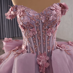 Off the Shoulder Ball Gown Quinceanera Dress 3D flowers Sweet 16 Dress
