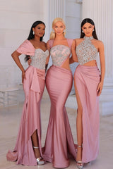 Off the Shoulder Beaded Prom Dresses Mermaid Evening Formal Dresses with Panel Train