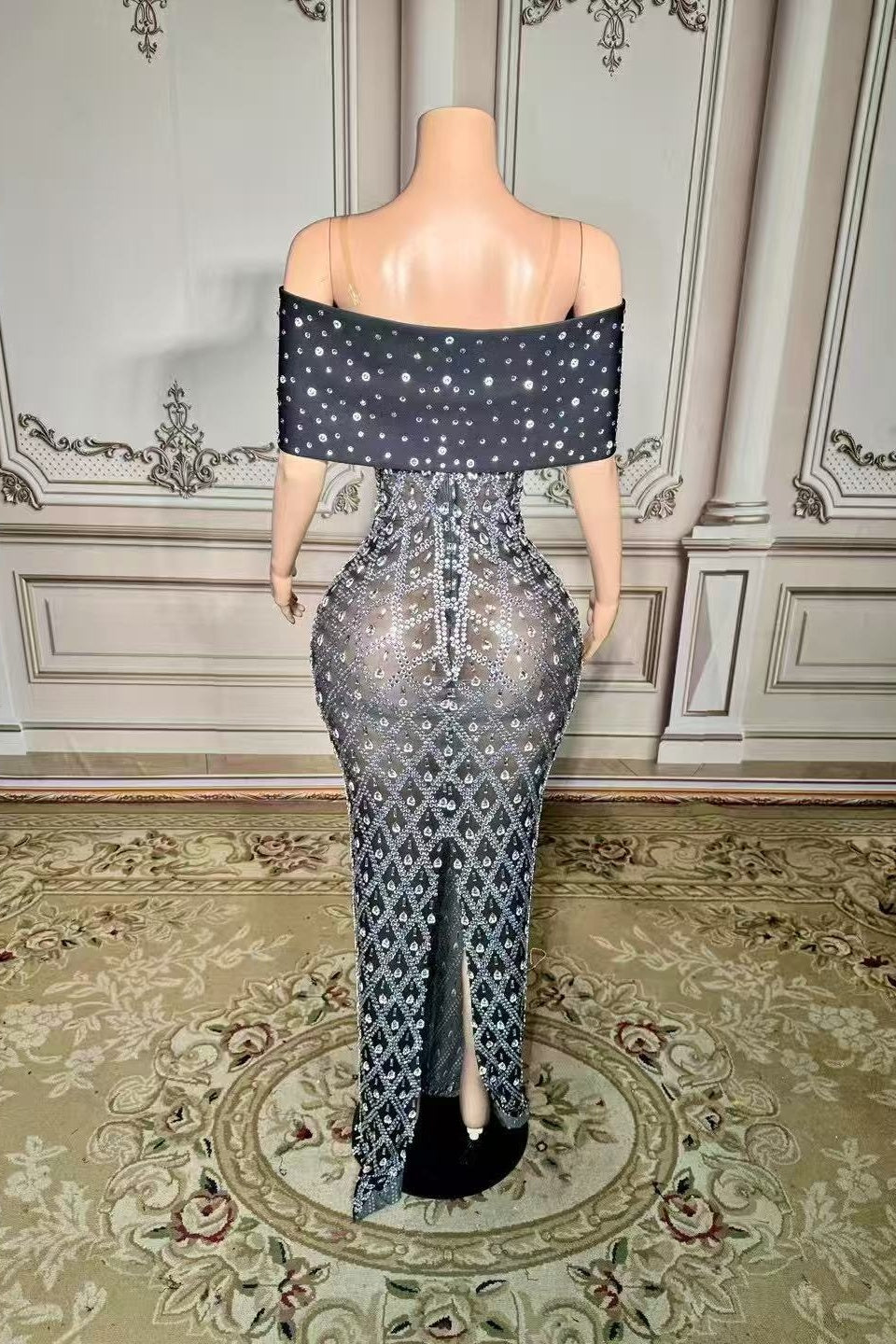 Off the Shoulder Formal Dress Mermaid Evening Dress with Beadings