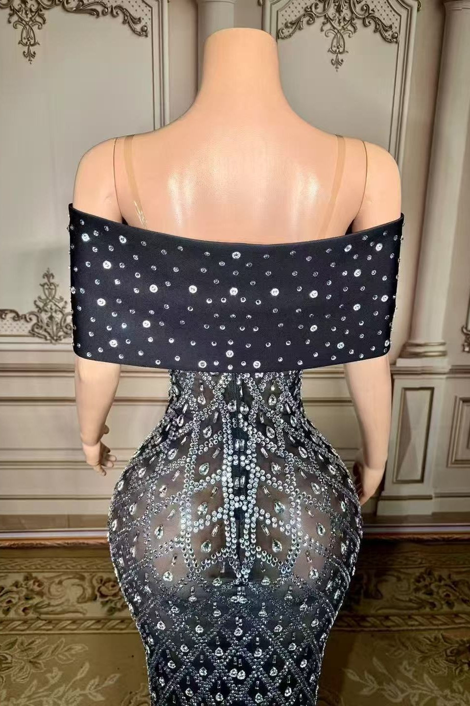 Off the Shoulder Formal Dress Mermaid Evening Dress with Beadings