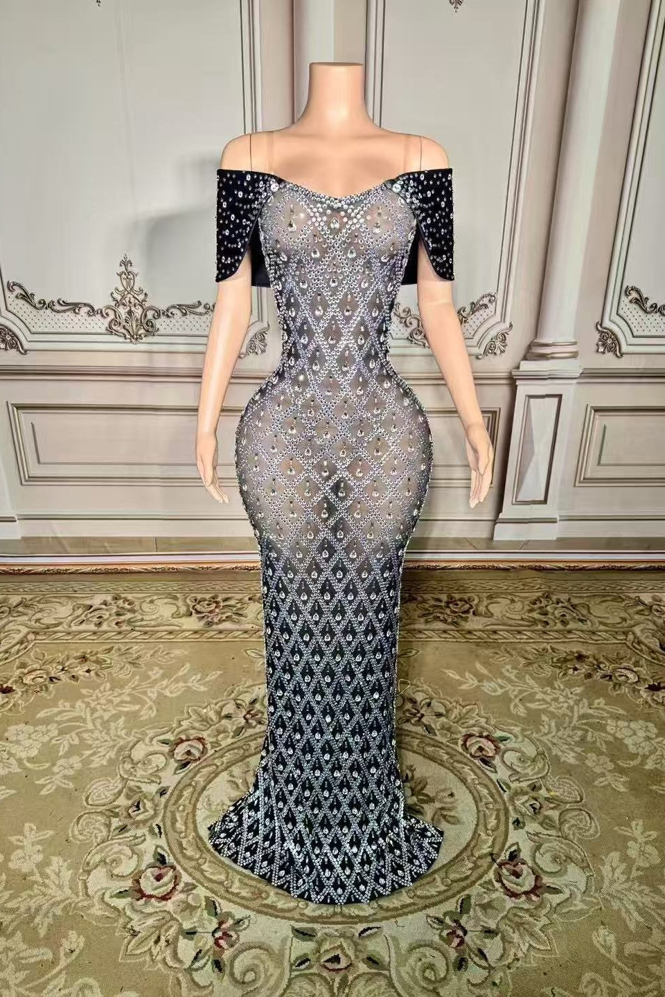 Off the Shoulder Formal Dress Mermaid Evening Dress with Beadings