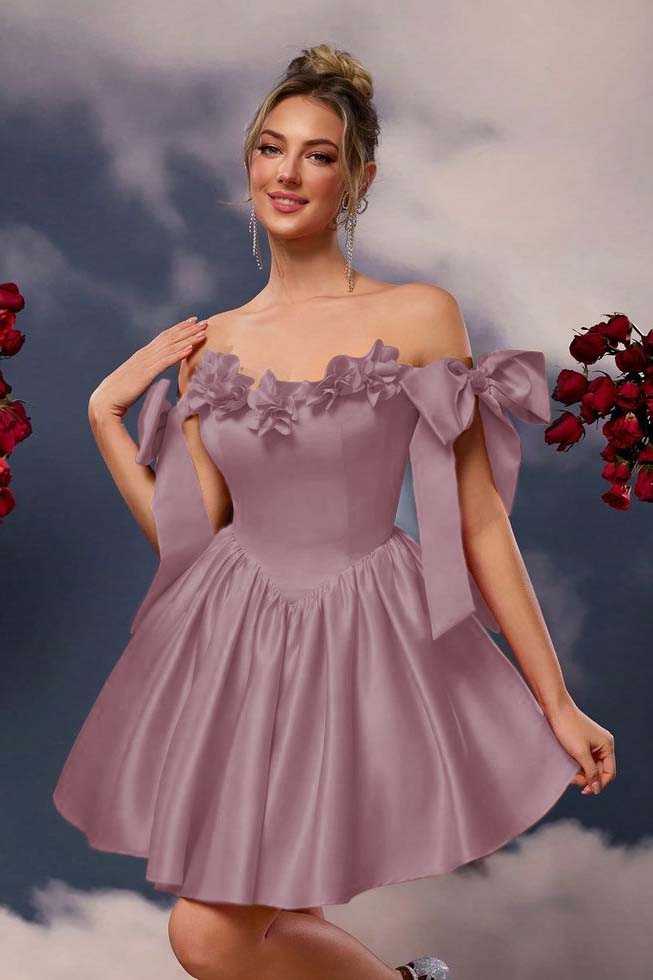 Off the Shoulder Homecoming Dress Sleeveless Short A Line Cocktail Dress With Pleated