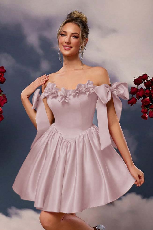 Off the Shoulder Homecoming Dress Sleeveless Short A Line Cocktail Dress With Pleated