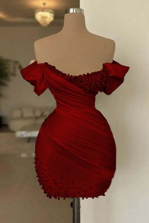 Off the Shoulder Homecoming Dress Sleeveless Short Cocktail Dress With Beading