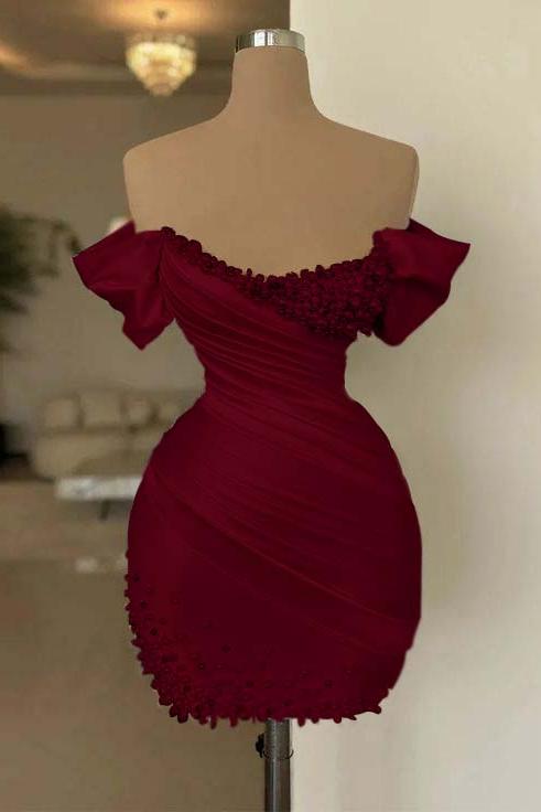 Off the Shoulder Homecoming Dress Sleeveless Short Cocktail Dress With Beading