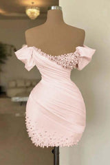 Off the Shoulder Homecoming Dress Sleeveless Short Cocktail Dress With Beading