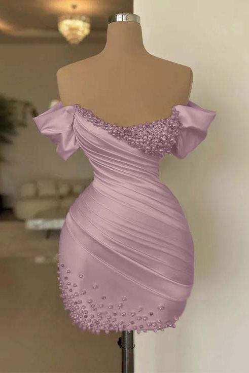 Off the Shoulder Homecoming Dress Sleeveless Short Cocktail Dress With Beading