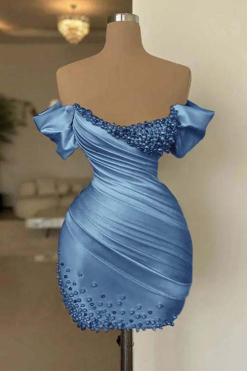 Off the Shoulder Homecoming Dress Sleeveless Short Cocktail Dress With Beading