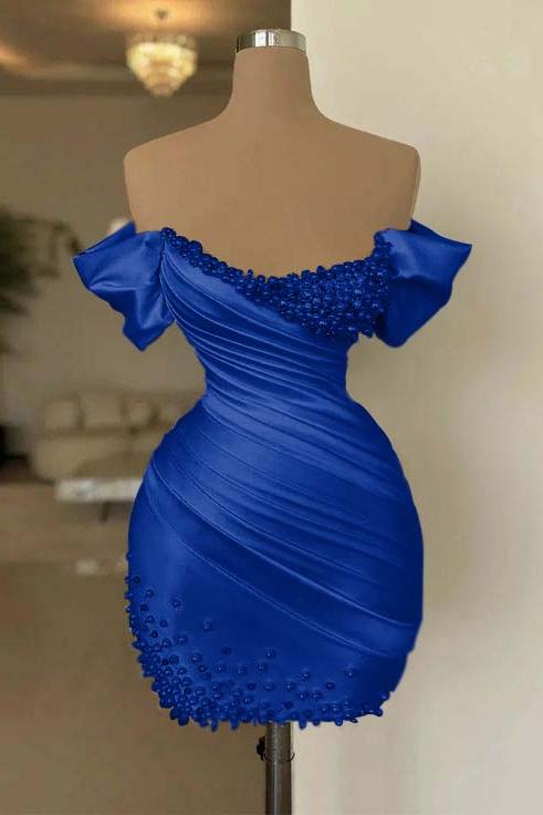 Off the Shoulder Homecoming Dress Sleeveless Short Cocktail Dress With Beading