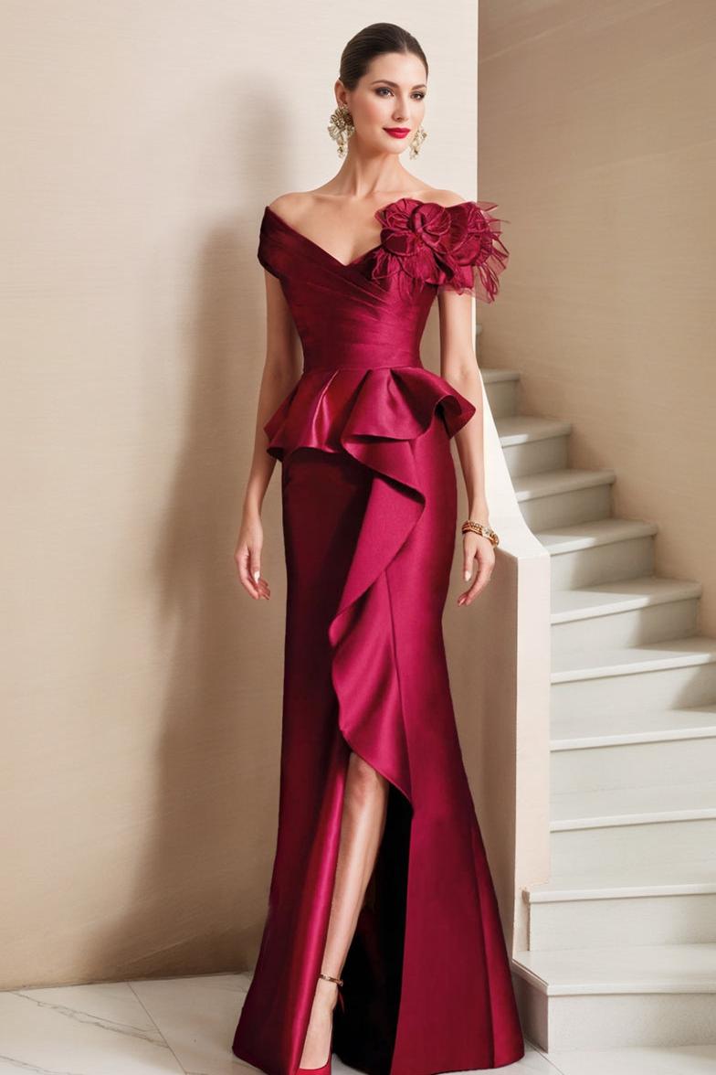Off the Shoulder Mermaid Trumpet Mother of the Bride Dresses Featuring a High Split