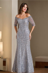 Off the Shoulder Mermaid Trumpet Mother of the Bride & Groom Dresses with Half Sleeves