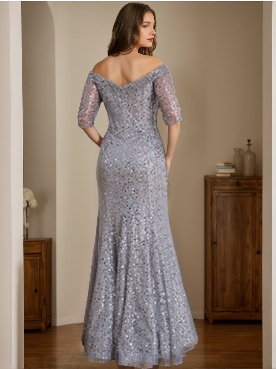 Off the Shoulder Mermaid Trumpet Mother of the Bride & Groom Dresses with Half Sleeves
