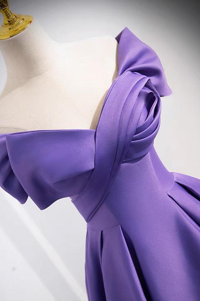 Off the Shoulder Prom Dress Satin Purple Long Evening Dress