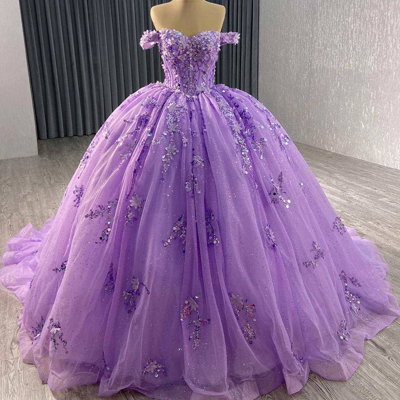 sweet 16 purple dress Purple Gorgeous Shiny Tulle Beaded Sweetheart Ball Gown Formal Dresses Cutedressy