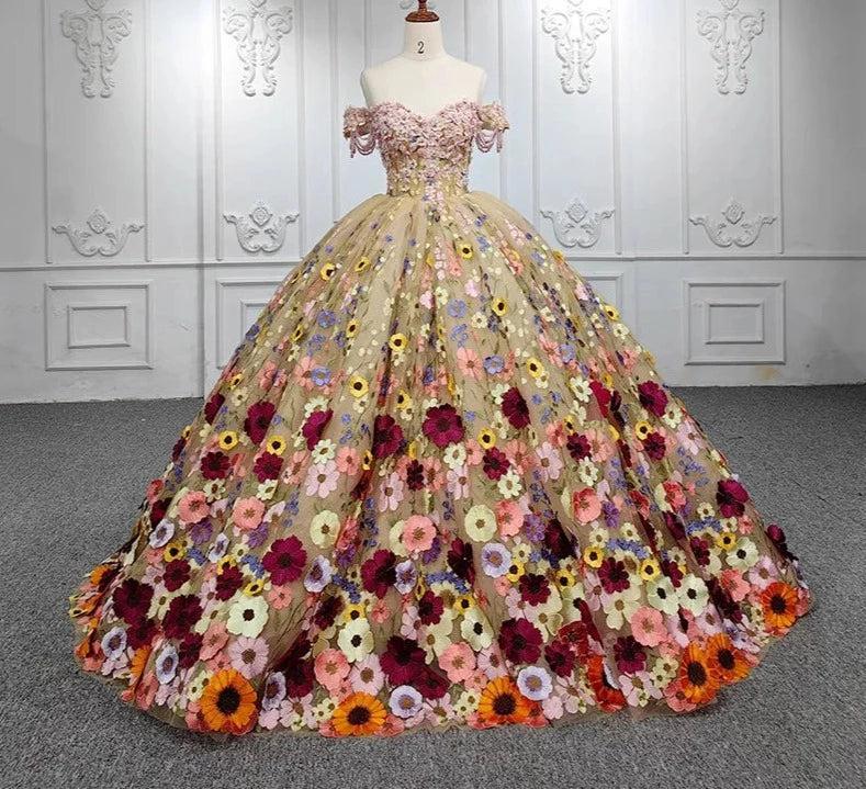 Off the Shoulder Quinceanera Dress Flower Ball Gown Sweet 16 Dress