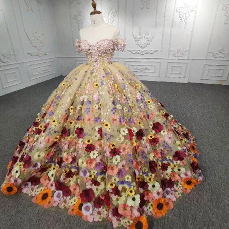 Off the Shoulder Quinceanera Dress Flower Ball Gown Sweet 16 Dress