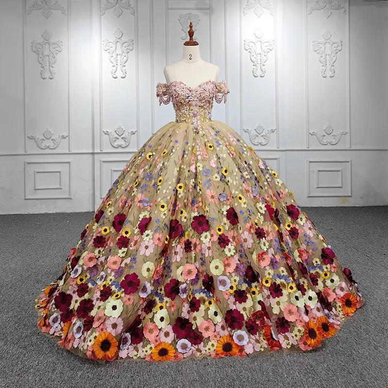 Off the Shoulder Quinceanera Dress Flower Ball Gown Sweet 16 Dress