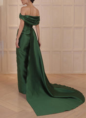 Off the Shoulder Satin A Line Mother of the Bride Dresses with Side Split