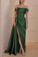 Off the Shoulder Satin A Line Mother of the Bride Dresses with Side Split