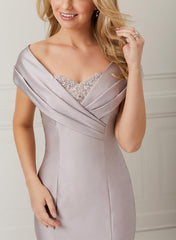 Off the Shoulder Satin Mother of the Bride Trumpet Mermaid Dresses Featuring Applique & Beading