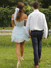 Off the Shoulder Sequin Ruffle Short Homecoming Dress