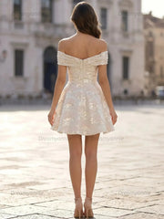 Off-the-Shoulder Sequined Mini Dress with Sweetheart Neckline Homecoming Dresses