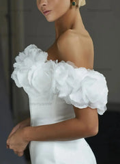 Off the Shoulder Sleeveless Short Mini Organza Satin Wedding Dress with Flower