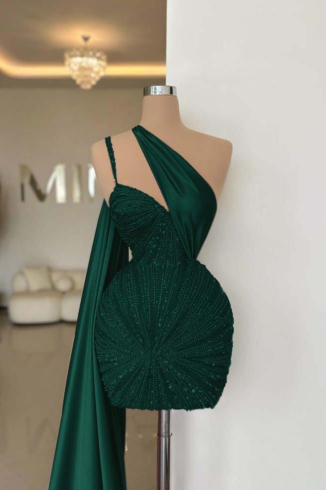 One Shoulder Homecoming Dress Sleeveless Short Cocktail Dress With Beading