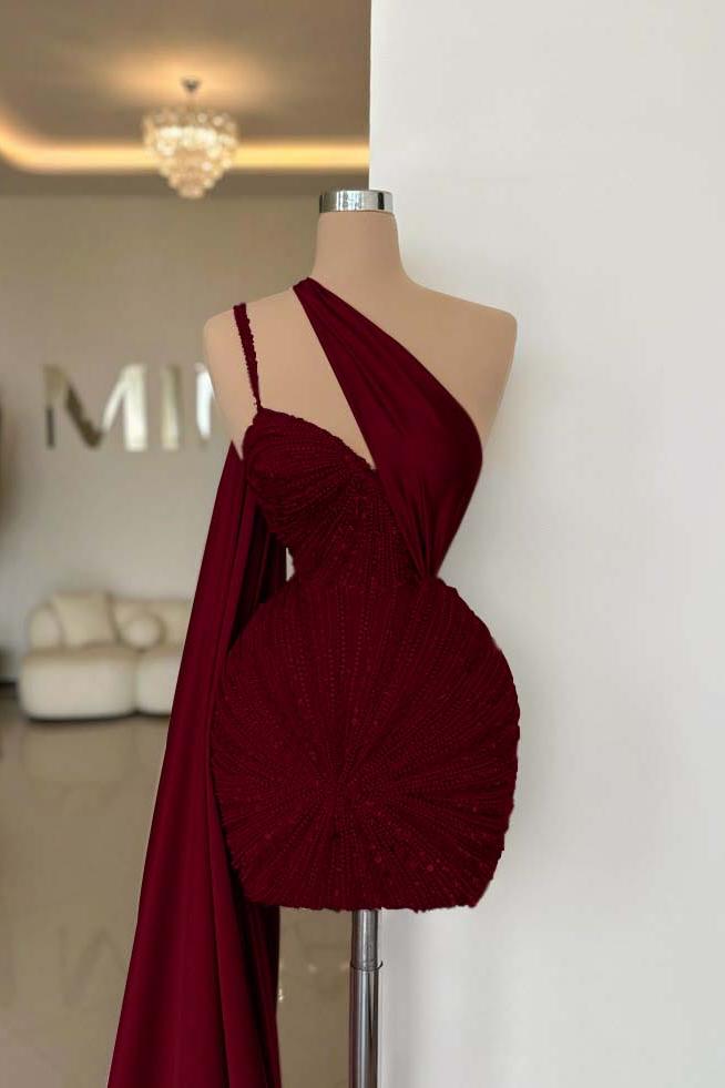 One Shoulder Homecoming Dress Sleeveless Short Cocktail Dress With Beading