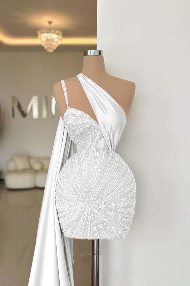 One Shoulder Homecoming Dress Sleeveless Short Cocktail Dress With Beading