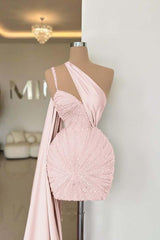 One Shoulder Homecoming Dress Sleeveless Short Cocktail Dress With Beading