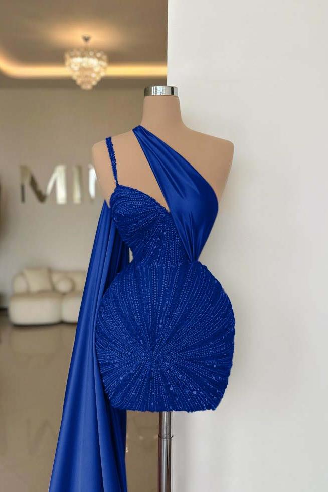 One Shoulder Homecoming Dress Sleeveless Short Cocktail Dress With Beading