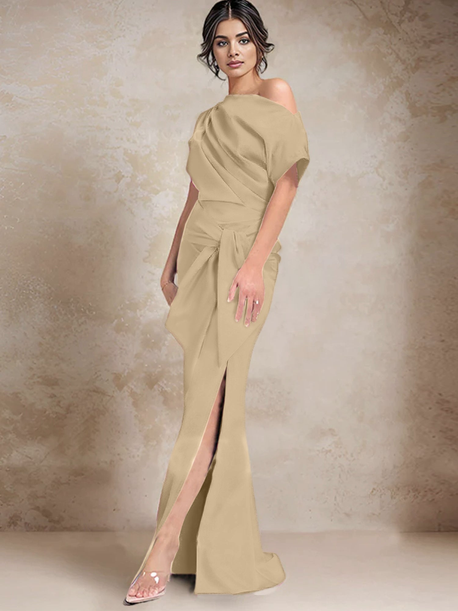 One Shoulder Mermaid Trumpet Mother of the Bride Dresses Featuring a Side Split