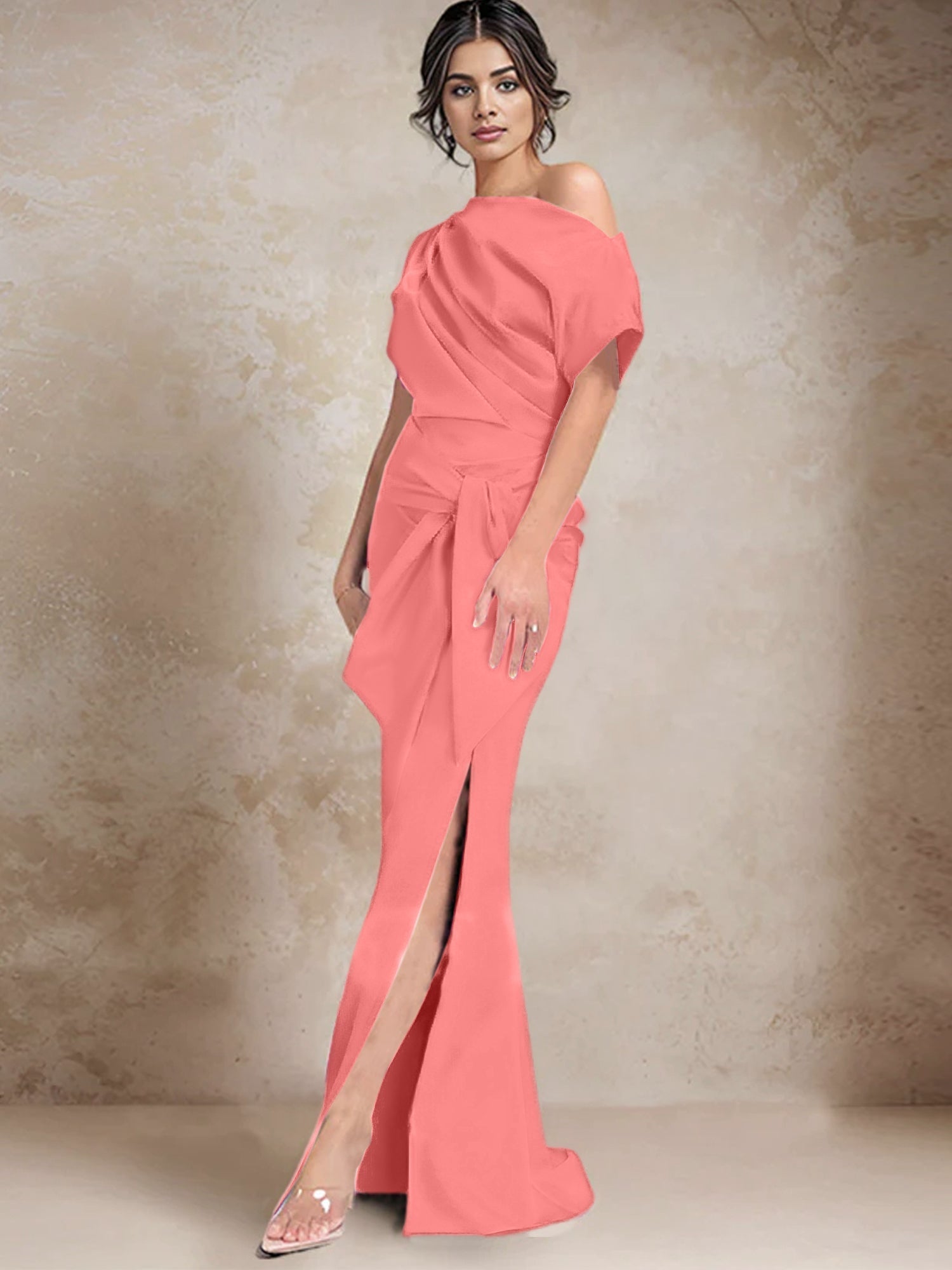 One Shoulder Mermaid Trumpet Mother of the Bride Dresses Featuring a Side Split
