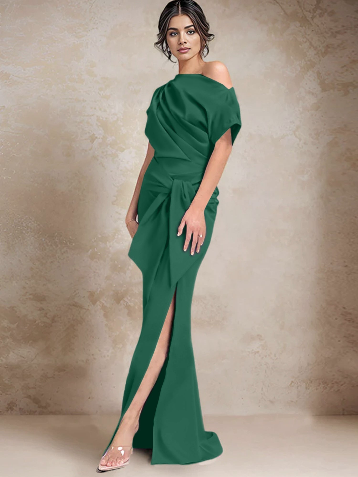 One Shoulder Mermaid Trumpet Mother of the Bride Dresses Featuring a Side Split
