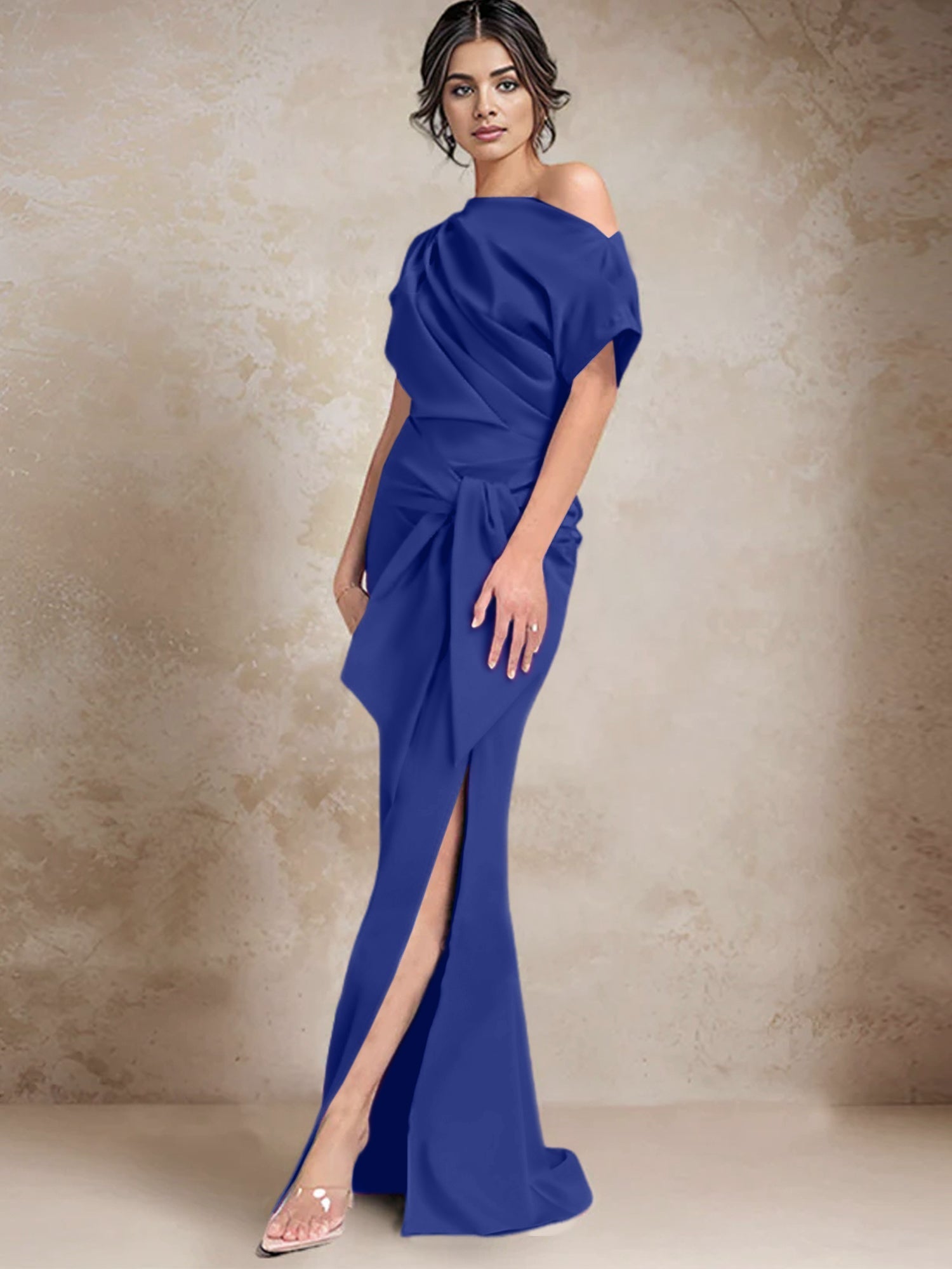 One Shoulder Mermaid Trumpet Mother of the Bride Dresses Featuring a Side Split