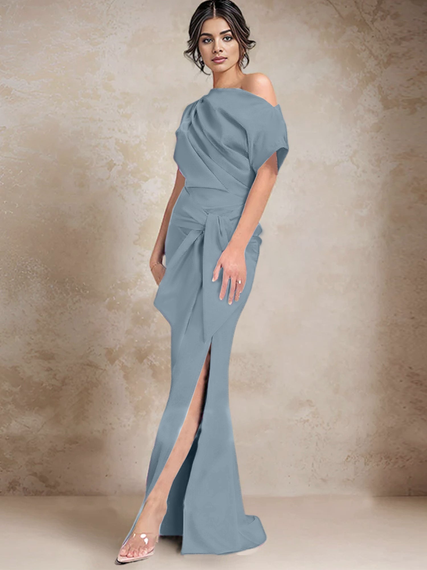 One Shoulder Mermaid Trumpet Mother of the Bride Dresses Featuring a Side Split