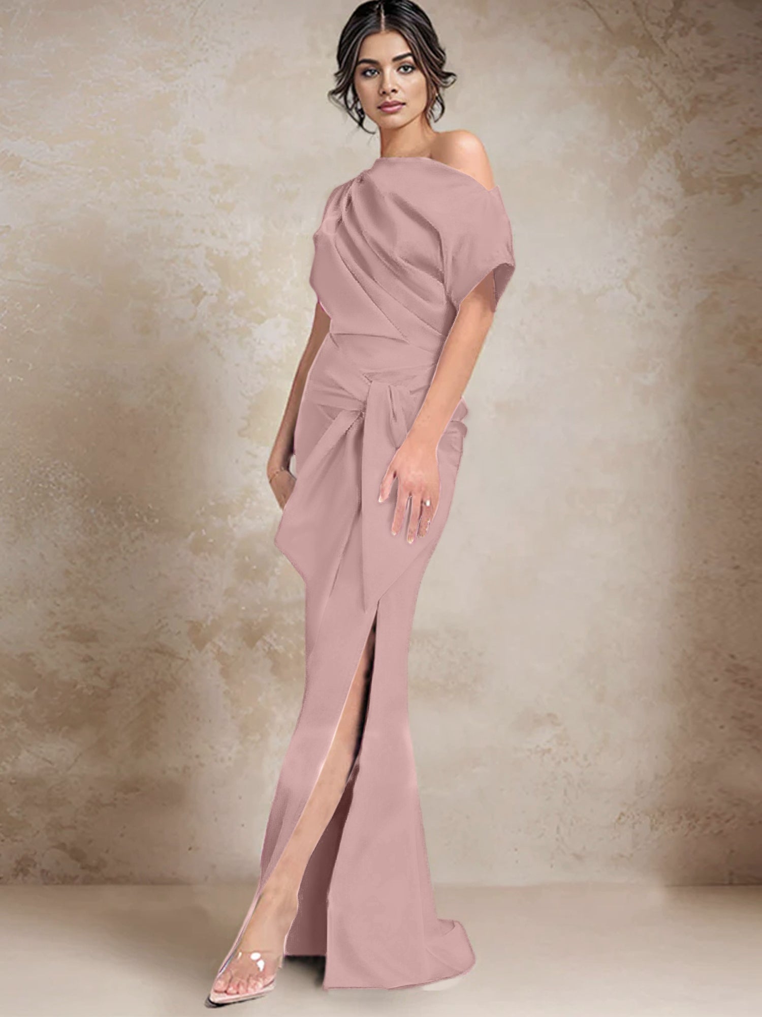 One Shoulder Mermaid Trumpet Mother of the Bride Dresses Featuring a Side Split